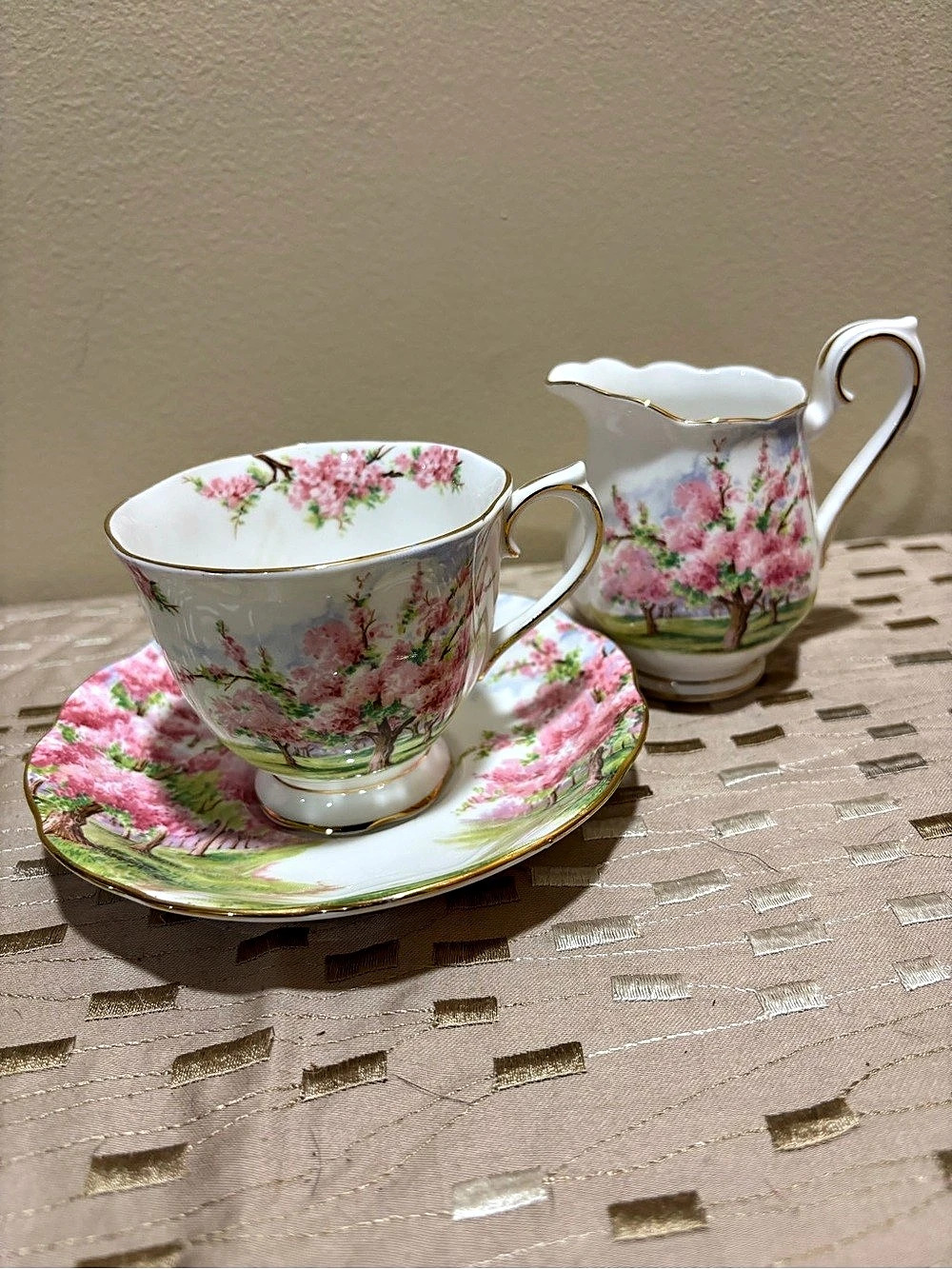 Royal Albert Blossom Time Floral Teacup Saucer & Creamer Set
